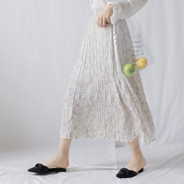 レディース ボトムス スカート プリーツ シフォン ロング丈 ドット柄 総柄 エレガント カジュアル 大人可愛い フェミニン オフィス お出かけ デート デイリー ホワイト フリーサイズ 送料無料