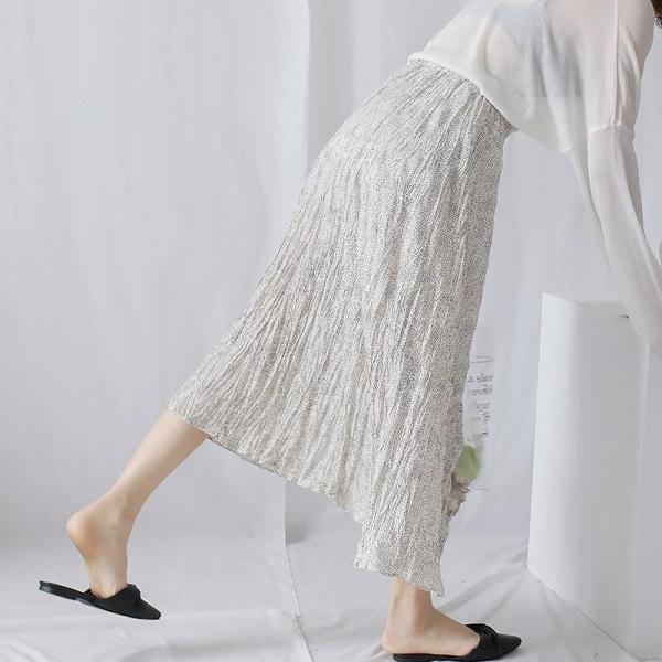 レディース ボトムス スカート プリーツ シフォン ロング丈 ドット柄 総柄 エレガント カジュアル 大人可愛い フェミニン オフィス お出かけ デート デイリー ホワイト フリーサイズ 送料無料