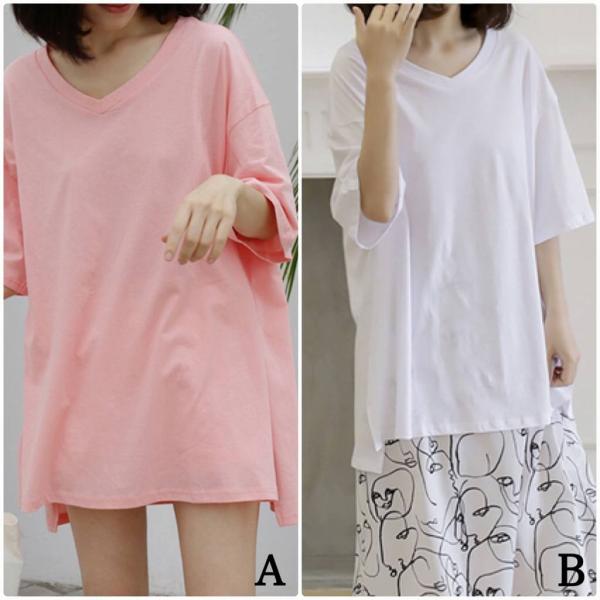 レディース Vネック Tシャツ シンプル 五分袖 無地 スリット カットソー 夏 春 トップス カジュアル キュート 大人 可愛い フェミニン おしゃれ お出かけ 普段着 デイリー ピンク ホワイト フリーサイズ 送料無料