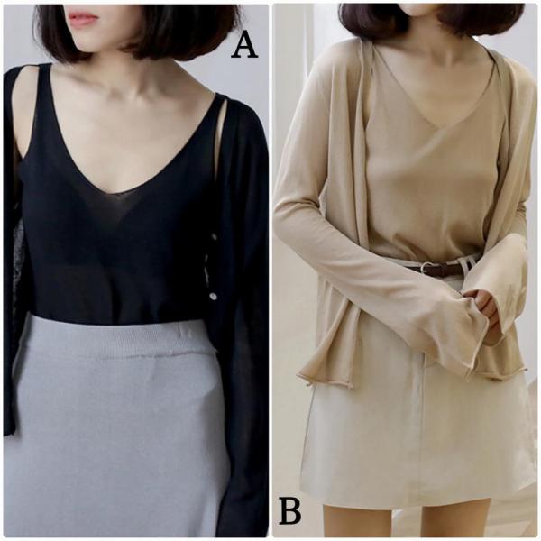 レディース 2点セット カーディガン ノースリーブ ニット 長袖 セットアップ カジュアル キュート 可愛い フェミニン きれいめ 上品 エレガント おしゃれ お出かけ デイリー お呼ばれ ブラック ベージュ フリーサイズ ワンサイズ 送料無料