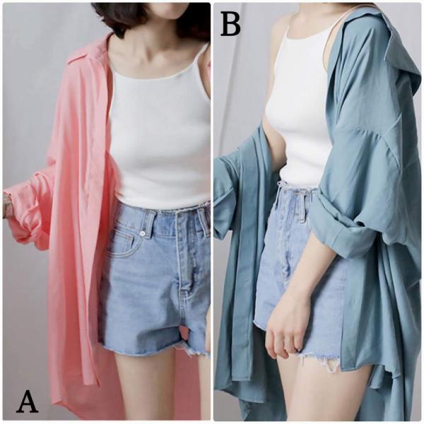 レディース ブラウス ロング丈 シャツ 無地 シンプル 長袖 春 夏 トップス カジュアル キュート 可愛い フェミニン きれいめ 上品 エレガント おしゃれ お出かけ オフィス デート デイリー ピンク ブルー フリーサイズ ワンサイズ 送料無料