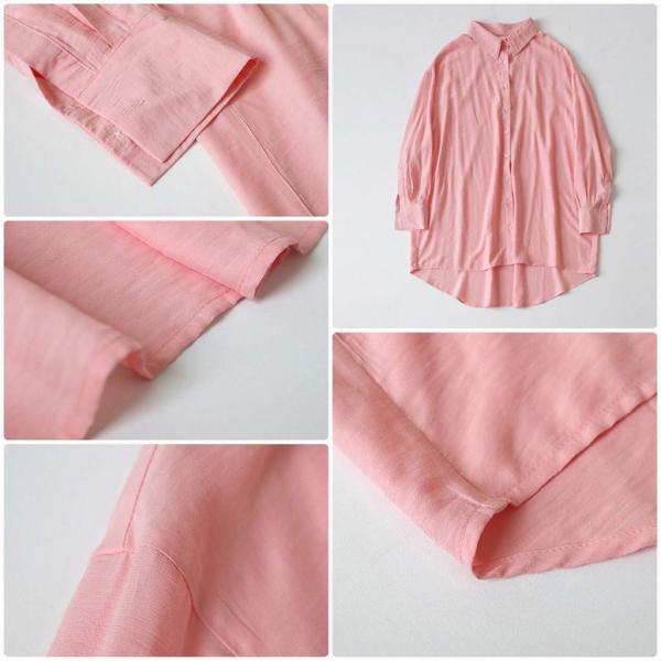 レディース ブラウス ロング丈 シャツ 無地 シンプル 長袖 春 夏 トップス カジュアル キュート 可愛い フェミニン きれいめ 上品 エレガント おしゃれ お出かけ オフィス デート デイリー ピンク ブルー フリーサイズ ワンサイズ 送料無料