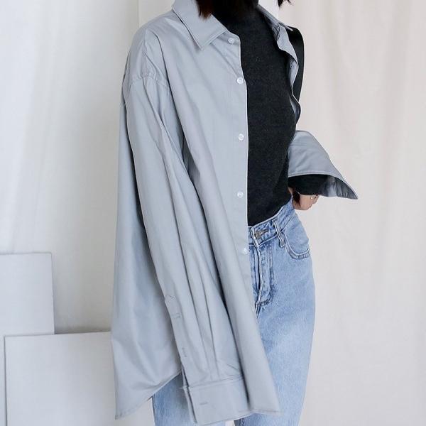 レディース トップス ロング シャツ ブラウス 長袖 無地 カジュアル 大人可愛い エレガント フェミニン オフィス お出かけ デート デイリー カーキ ブルー フリーサイズ 送料無料