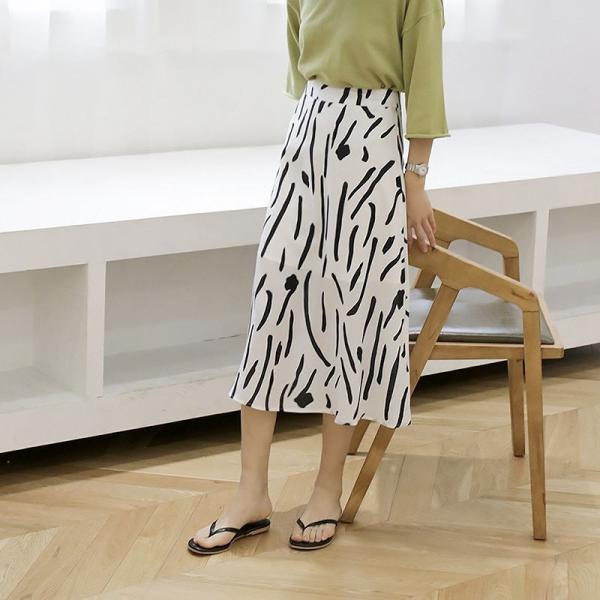 レディース ボトムス スカート ミモレ丈 総柄 幾何学模様 カジュアル 大人可愛い エレガント フェミニン オフィス お出かけ デート デイリー ホワイト S M 送料無料