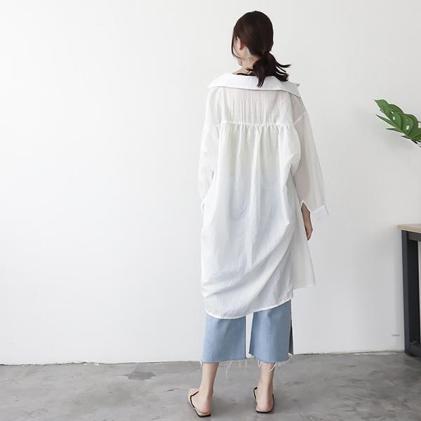 レディース アウター ストライプ ロング コート シャツ 薄手 長袖 カジュアル 大人可愛い フェミニン オフィス お出かけ デート デイリー ホワイト ピンク M L 送料無料