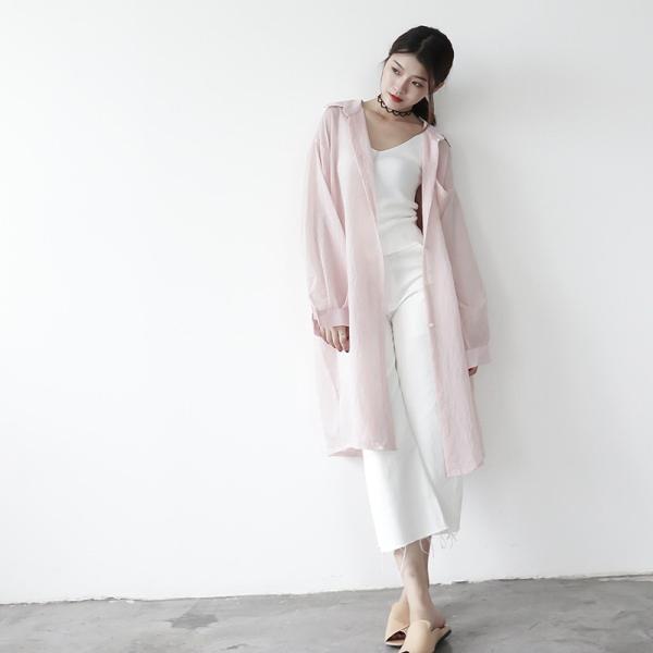 レディース アウター ストライプ ロング コート シャツ 薄手 長袖 カジュアル 大人可愛い フェミニン オフィス お出かけ デート デイリー ホワイト ピンク M L 送料無料