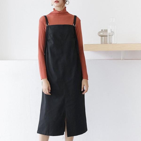 レディース ボトムス サロペット ジャンスカ ミモレ丈 無地 シンプル カジュアル 大人可愛い フェミニン オフィス お出かけ デート デイリー ブラック レッド フリーサイズ 送料無料