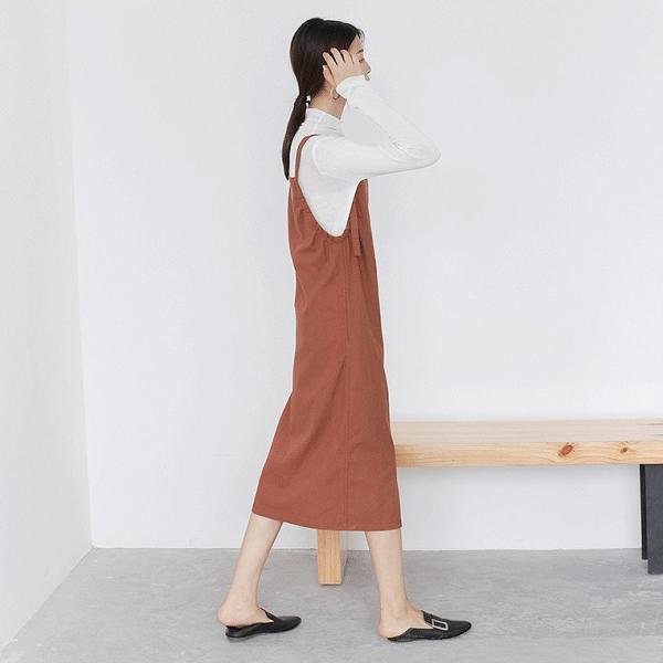 レディース ボトムス サロペット ジャンスカ ミモレ丈 無地 シンプル カジュアル 大人可愛い フェミニン オフィス お出かけ デート デイリー ブラック レッド フリーサイズ 送料無料