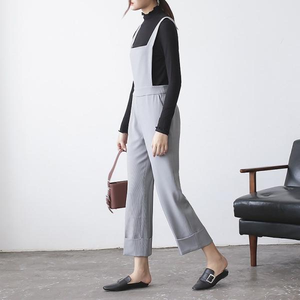 レディース ボトムス サロペット パンツ ロールアップ 無地 シンプル カジュアル 大人可愛い フェミニン オフィス お出かけ デート デイリー ブラック ブラウン S M 送料無料