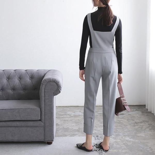 レディース ボトムス サロペット パンツ ロールアップ 無地 シンプル カジュアル 大人可愛い フェミニン オフィス お出かけ デート デイリー ブラック ブラウン S M 送料無料