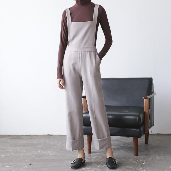 レディース ボトムス サロペット パンツ ロールアップ 無地 シンプル カジュアル 大人可愛い フェミニン オフィス お出かけ デート デイリー ブラック ブラウン S M 送料無料