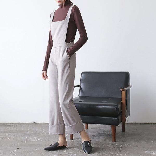 レディース ボトムス サロペット パンツ ロールアップ 無地 シンプル カジュアル 大人可愛い フェミニン オフィス お出かけ デート デイリー ブラック ブラウン S M 送料無料