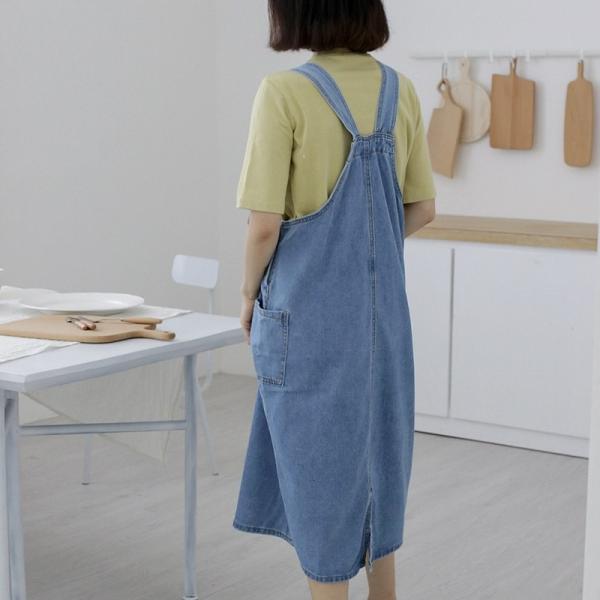 レディース デニム ワンピース ジャンスカ 無地 ポケット ノースリーブ ゆったり カジュアル 大人可愛い フェミニン お出かけ デート デイリー ブルー フリーサイズ 送料無料