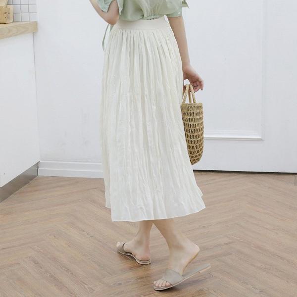 レディース ボトムス プリーツ スカート ロング丈 くしゅくしゅ 無地 シンプル カジュアル 大人可愛い フェミニン オフィス お出かけ デート デイリー ベージュ パープル フリーサイズ 送料無料