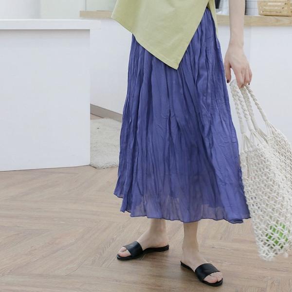 レディース ボトムス プリーツ スカート ロング丈 くしゅくしゅ 無地 シンプル カジュアル 大人可愛い フェミニン オフィス お出かけ デート デイリー ベージュ パープル フリーサイズ 送料無料