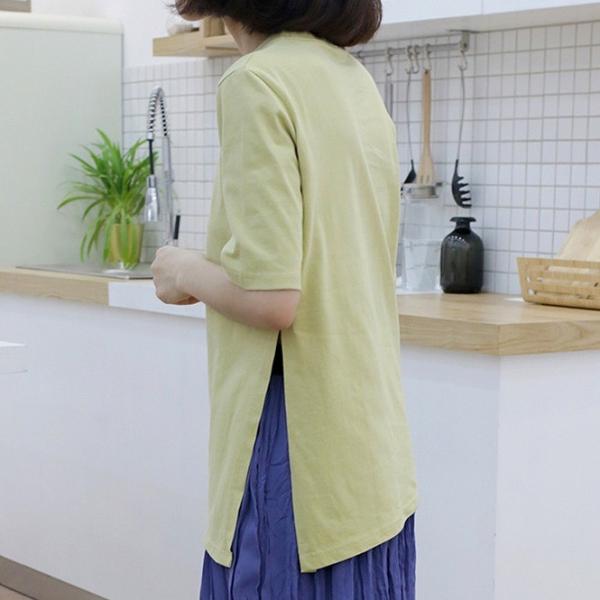 レディース Tシャツ シンプル 五分袖 無地 スリット クルーネック カットソー 夏 春 トップス カジュアル キュート 大人 可愛い フェミニン おしゃれ お出かけ 普段着 デイリー グリーン ブルー フリーサイズ ワンサイズ 送料無料