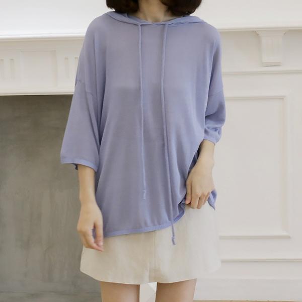 レディース フード付き カットソー 七分袖 シンプル 無地 ニット セーター トップス カジュアル キュート 大人 可愛い フェミニン おしゃれ お出かけ オフィス デイリー 普段着 カーキ ブルー フリーサイズ ワンサイズ 送料無料