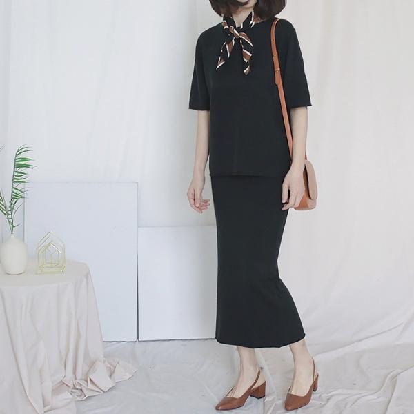 レディース 上下2点セット カットソー ニット 半袖 シンプル セットアップ カジュアル キュート 可愛い フェミニン きれいめ 上品 エレガント おしゃれ お出かけ デイリー お呼ばれ ブラック ベージュ フリーサイズ ワンサイズ 送料無料