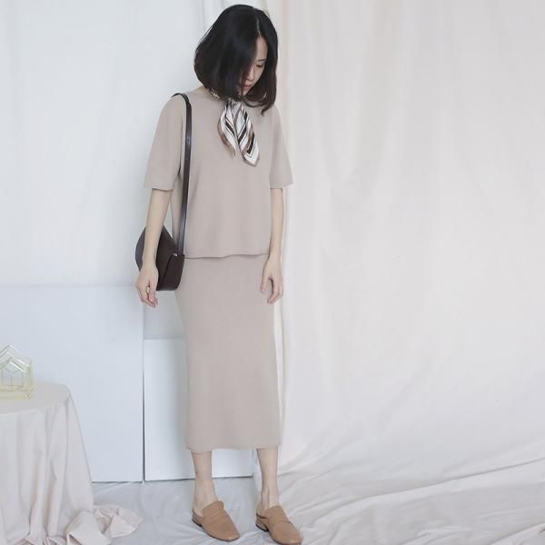 レディース 上下2点セット カットソー ニット 半袖 シンプル セットアップ カジュアル キュート 可愛い フェミニン きれいめ 上品 エレガント おしゃれ お出かけ デイリー お呼ばれ ブラック ベージュ フリーサイズ ワンサイズ 送料無料