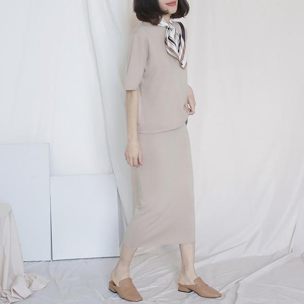 レディース 上下2点セット カットソー ニット 半袖 シンプル セットアップ カジュアル キュート 可愛い フェミニン きれいめ 上品 エレガント おしゃれ お出かけ デイリー お呼ばれ ブラック ベージュ フリーサイズ ワンサイズ 送料無料