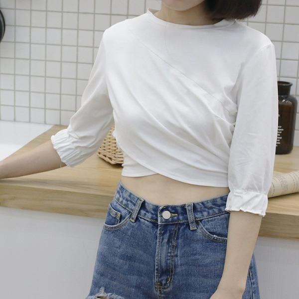 レディース Tシャツ シンプル 七分袖 無地 ラウンドネック カットソー 夏 春 トップス カジュアル キュート 大人 可愛い フェミニン おしゃれ お出かけ 普段着 デイリー ピンク ホワイト フリーサイズ ワンサイズ 送料無料