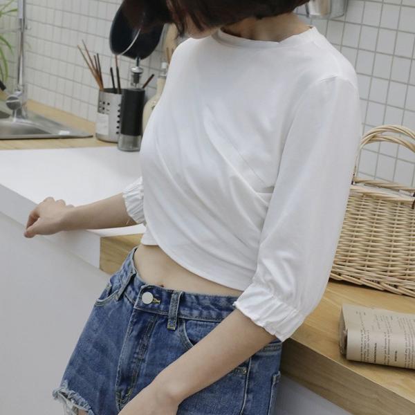 レディース Tシャツ シンプル 七分袖 無地 ラウンドネック カットソー 夏 春 トップス カジュアル キュート 大人 可愛い フェミニン おしゃれ お出かけ 普段着 デイリー ピンク ホワイト フリーサイズ ワンサイズ 送料無料