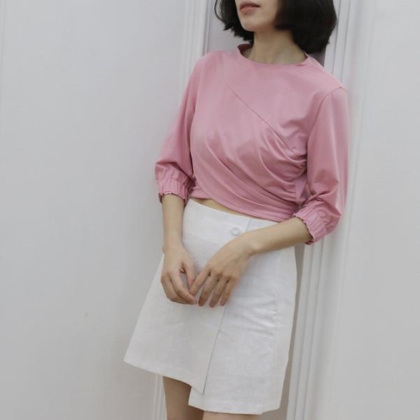 レディース Tシャツ シンプル 七分袖 無地 ラウンドネック カットソー 夏 春 トップス カジュアル キュート 大人 可愛い フェミニン おしゃれ お出かけ 普段着 デイリー ピンク ホワイト フリーサイズ ワンサイズ 送料無料