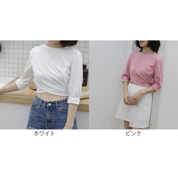 レディース Tシャツ シンプル 七分袖 無地 ラウンドネック カットソー 夏 春 トップス カジュアル キュート 大人 可愛い フェミニン おしゃれ お出かけ 普段着 デイリー ピンク ホワイト フリーサイズ ワンサイズ 送料無料