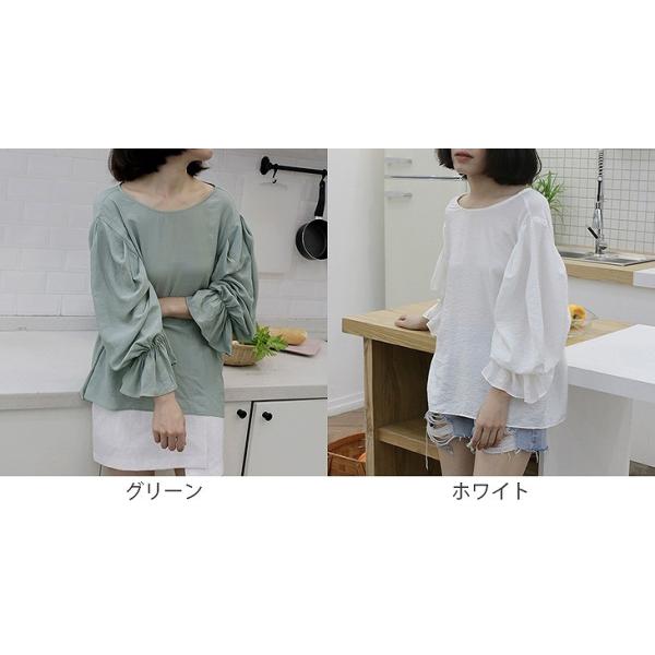 レディース ブラウス シャツ キャンディスリーブ ラウンドネック 無地 シンプル 春 夏 トップス カジュアル キュート 可愛い フェミニン きれいめ 上品 エレガント おしゃれ お出かけ オフィス デート デイリー グリーン ホワイト 送料無料