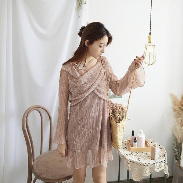 レディース 2点セット ワンピース キャミワンピ ブラウス フレアスリーブ ミニ丈 春 夏 スカート カジュアル キュート 可愛い フェミニン きれいめ 上品 エレガント おしゃれ お出かけ お呼ばれ グリーン ピンク フリーサイズ ワンサイズ 送料無料