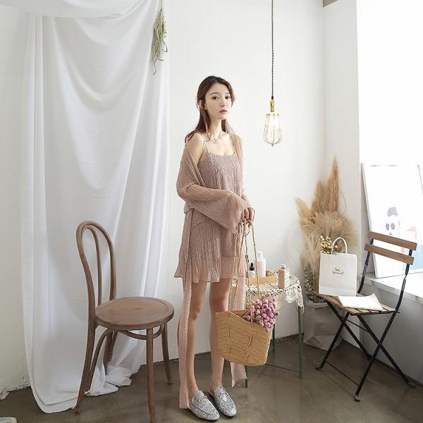 レディース 2点セット ワンピース キャミワンピ ブラウス フレアスリーブ ミニ丈 春 夏 スカート カジュアル キュート 可愛い フェミニン きれいめ 上品 エレガント おしゃれ お出かけ お呼ばれ グリーン ピンク フリーサイズ ワンサイズ 送料無料