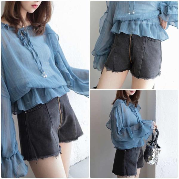 レディース ショートパンツ カットオフ 短パン ホットパンツ ハイウエスト ボトムス カジュアル キュート 可愛い フェミニン きれいめ おしゃれ お出かけ デイリー 普段着 ブラック S M L XL サイズ 送料無料