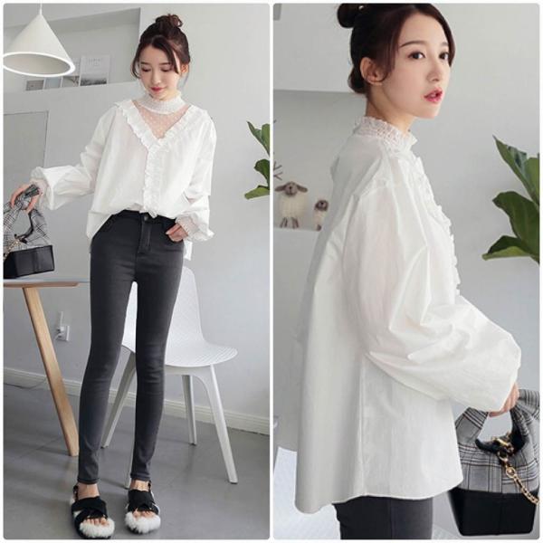 レディース Vネック ブラウス シャツ 長袖 無地 シンプル 春 夏 トップス カジュアル キュート 可愛い フェミニン きれいめ 上品 エレガント おしゃれ お出かけ オフィス デート デイリー ホワイト フリーサイズ ワンサイズ 送料無料