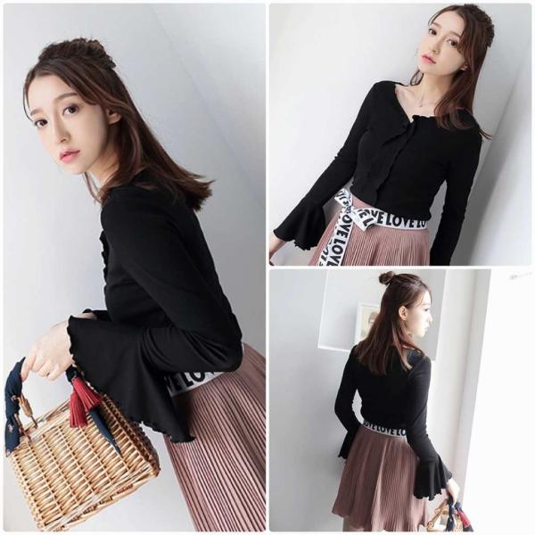 レディース ブラウス シャツ フレアスリーブ 長袖 無地 シンプル 春 夏 トップス カジュアル キュート 可愛い フェミニン きれいめ 上品 エレガント おしゃれ お出かけ オフィス デート デイリー ブラック フリーサイズ ワンサイズ 送料無料