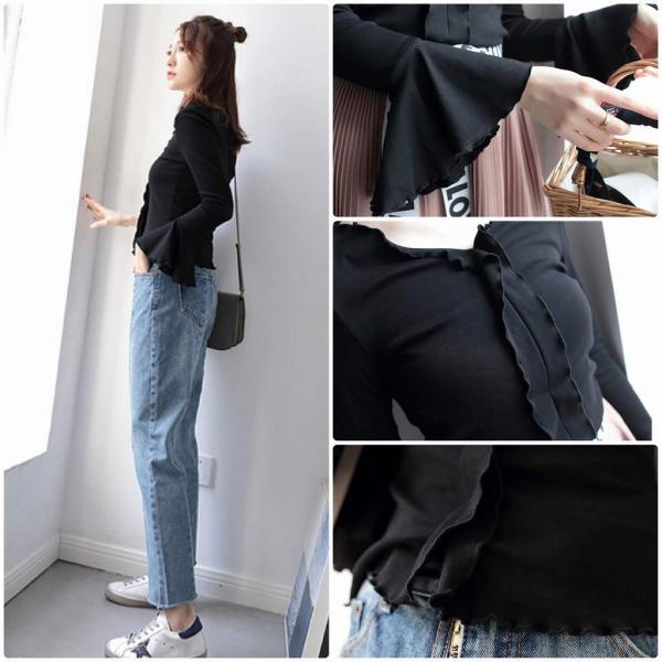 レディース ブラウス シャツ フレアスリーブ 長袖 無地 シンプル 春 夏 トップス カジュアル キュート 可愛い フェミニン きれいめ 上品 エレガント おしゃれ お出かけ オフィス デート デイリー ブラック フリーサイズ ワンサイズ 送料無料