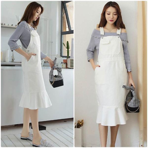 レディース サロペット マーメイドスカート オールインワン オーバーオール ボトムス カジュアル キュート 可愛い フェミニン おしゃれ お出かけ デイリー 普段着 春 夏 ホワイト フリーサイズ ワンサイズ 送料無料