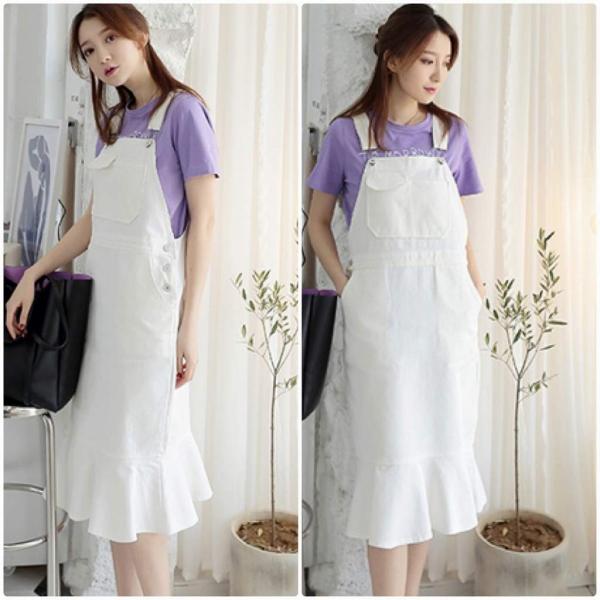 レディース サロペット マーメイドスカート オールインワン オーバーオール ボトムス カジュアル キュート 可愛い フェミニン おしゃれ お出かけ デイリー 普段着 春 夏 ホワイト フリーサイズ ワンサイズ 送料無料