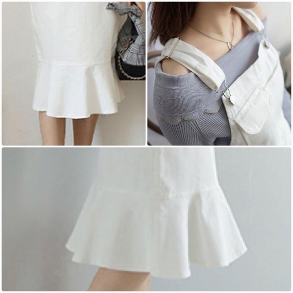 レディース サロペット マーメイドスカート オールインワン オーバーオール ボトムス カジュアル キュート 可愛い フェミニン おしゃれ お出かけ デイリー 普段着 春 夏 ホワイト フリーサイズ ワンサイズ 送料無料