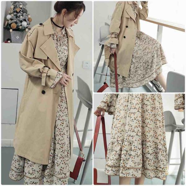 レディース ワンピース ハイウエスト フレアスリーブ 花柄 ボリュームスリーブ ミモレ丈 春 夏 スカート カジュアル キュート 可愛い フェミニン きれいめ 上品 エレガント おしゃれ お出かけ お呼ばれ ベージュ フリーサイズ 送料無料