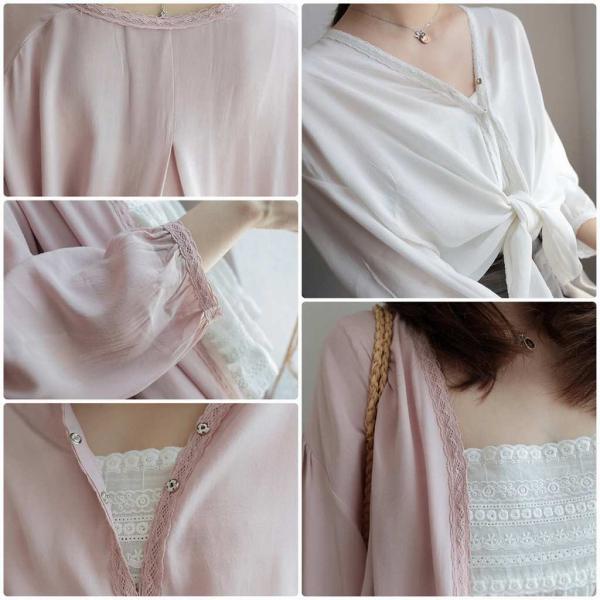 レディース シフォン ブラウス シャツ 長袖 無地 シンプル 春 夏 トップス カジュアル キュート 可愛い フェミニン きれいめ 上品 エレガント おしゃれ お出かけ オフィス デート デイリー ホワイト ピンク フリーサイズ 送料無料