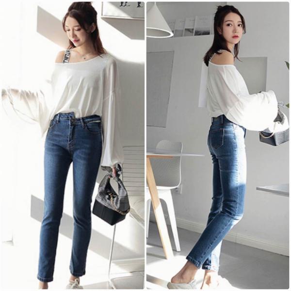 レディース デニムパンツ アンクルパンツ クロップド アシンメトリー 半端丈 ジーパン ジーンズ ボトムス カジュアル キュート 可愛い フェミニン きれいめ おしゃれ お出かけ デイリー 普段着 ネイビー S M L XL サイズ 送料無料