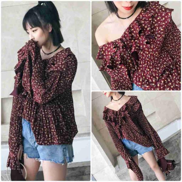 レディース Vネック シフォン ブラウス シャツ 長袖 花柄 ボタニカル柄 春 夏 トップス カジュアル キュート 可愛い フェミニン きれいめ 上品 エレガント おしゃれ お出かけ オフィス デート デイリー レッド ベージュ フリーサイズ 送料無料