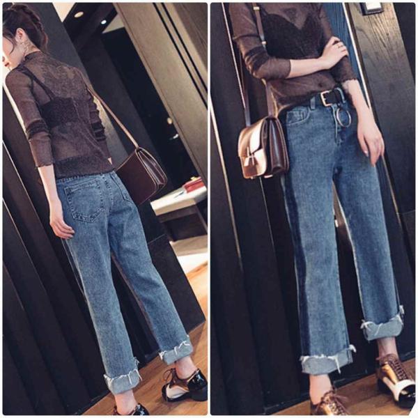 レディース カフスジーンズ デニムパンツ カットオフデニム ジーパン ジーンズ ボトムス カジュアル キュート 可愛い フェミニン きれいめ おしゃれ お出かけ デイリー 普段着 ネイビー S M L XL サイズ 送料無料