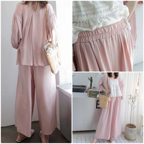 レディース ワイドレッグパンツ アンクルパンツ 半端丈 クロップドパンツ シンプル ボトムス カジュアル キュート 可愛い フェミニン きれいめ エレガント おしゃれ お出かけ オフィス デイリー 普段着 ピンク ベージュ フリーサイズ 送料無料