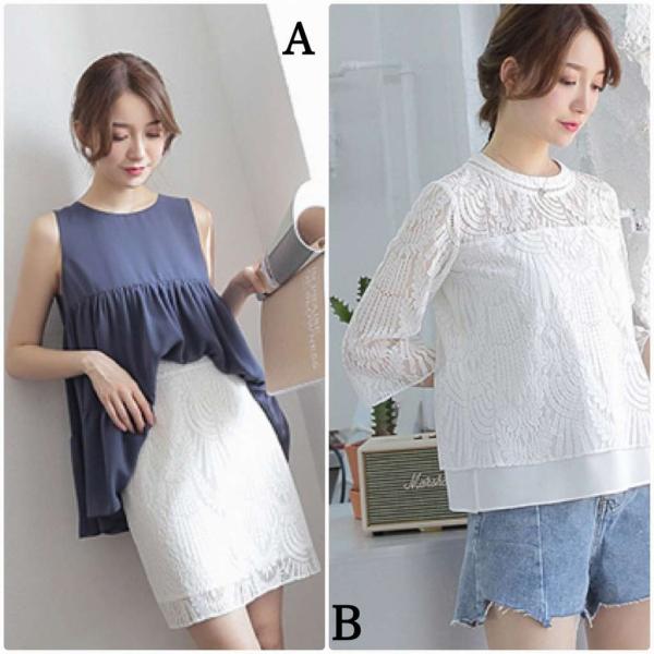 レディース ブラウス スカート ミニ丈 総レース セットアップ 上下別売り 七分袖 カジュアル キュート 可愛い フェミニン きれいめ 上品 エレガント おしゃれ お出かけ デイリー お呼ばれ ホワイト S M L サイズ 送料無料