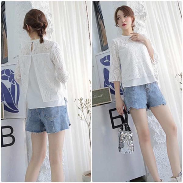 レディース ブラウス スカート ミニ丈 総レース セットアップ 上下別売り 七分袖 カジュアル キュート 可愛い フェミニン きれいめ 上品 エレガント おしゃれ お出かけ デイリー お呼ばれ ホワイト S M L サイズ 送料無料