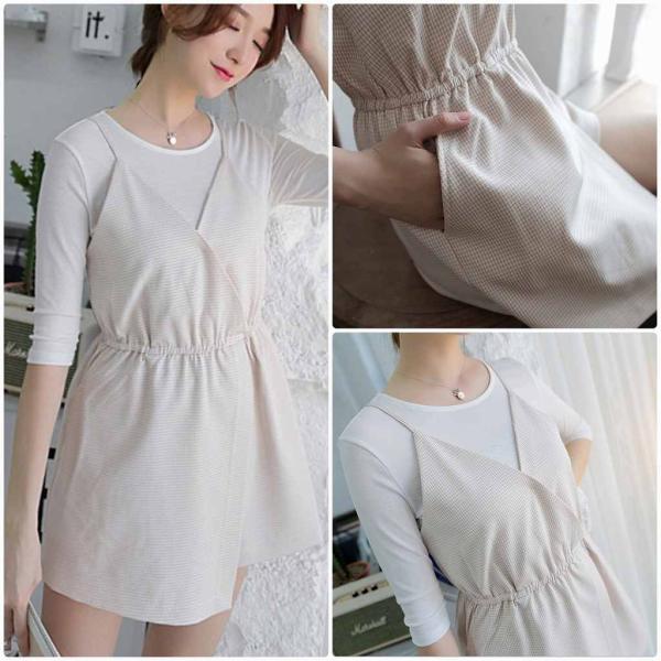 レディース ワンピース ミニ丈 キャミワンピ ノースリーブ Vネック 春 夏 スカート カジュアル キュート 可愛い フェミニン きれいめ 上品 エレガント おしゃれ お出かけ お呼ばれ ベージュ フリーサイズ ワンサイズ 送料無料