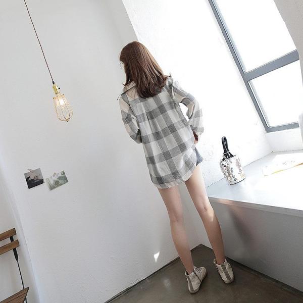 レディース　トップス　シフォン　シャツ　ブラウス　ゆったり　チェック　夏　カジュアル　大人可愛い　ラフスタイル　フェミニン　オフィス　お出かけ　デート　デイリー　ホワイト　フリーサイズ　送料無料