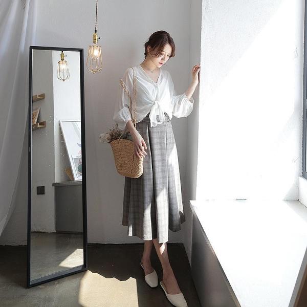 レディース　ボトムス　スカート　フレア　チェック　ミモレ丈　夏　カジュアル　大人可愛い　エレガント　フェミニン　オフィス　お出かけ　デート　デイリー　グレー　フリーサイズ　送料無料