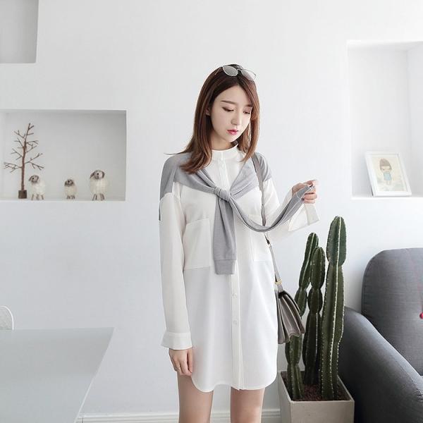 レディース　トップス　シフォン　シャツ　ブラウス　長袖　フェイクスカーフ　ゆったり　無地　カジュアル　大人可愛い　フェミニン　オフィス　お出かけ　デート　デイリー　ホワイト　S　M　送料無料